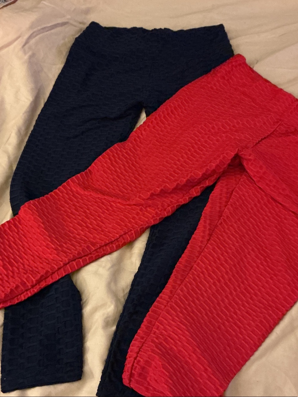 Xl Textured Leggings - Red and Navy